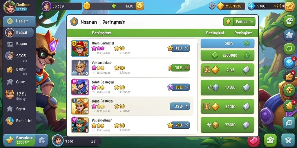 Menu karakter dengan pilihan yang beragam dan menarik.